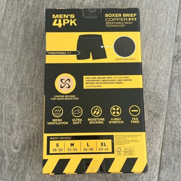 Copper Fit Mens Performance Boxer Briefs SZ M Copper Infused Odor reduction FLEX - Picture 3 of 3